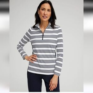 Chico's ✨️ Striped Black and White Quarter-Zip Women's Top